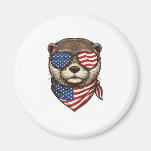 Patriottische Otter Vector Vintage Gravure Shirt D Magneet