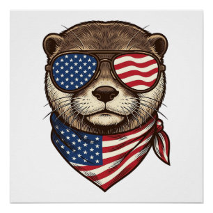 Patriottische Otter Vector Vintage Gravure Shirt D Perfect Poster