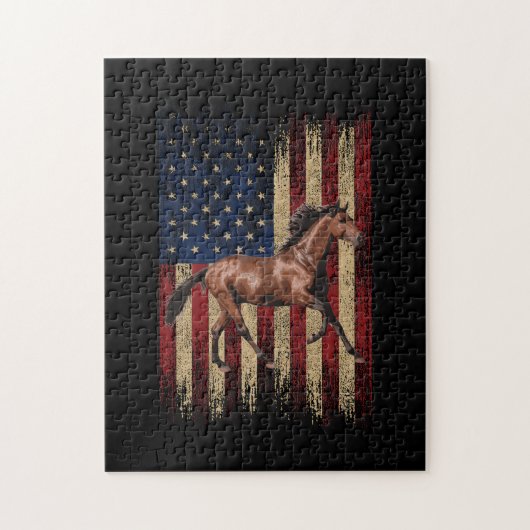Patriottische paarden Amerikaanse vlag Horseback R Legpuzzel (Verticaal)