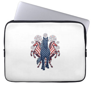 Patriottische Paarden Vintage-Vuurwerk Vectorontwe Laptop Sleeve