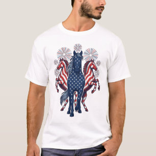 Patriottische Paarden Vintage-Vuurwerk Vectorontwe T-shirt