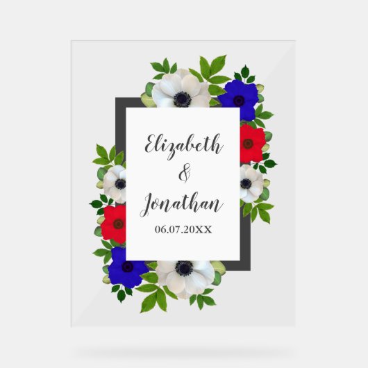 Patriottische Panda Anemone Wedding Acryl Bord (Voorkant)