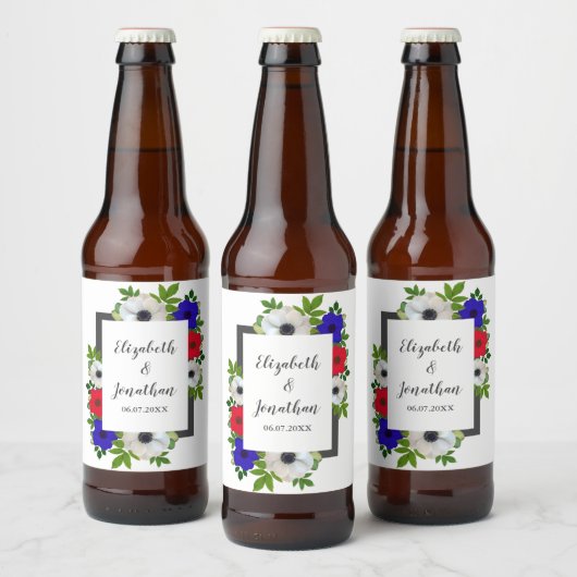 Patriottische Panda Anemone Wedding Bier Etiket (Flessen)