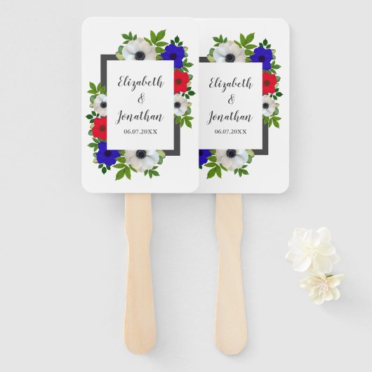 Patriottische Panda Anemone Wedding Handwaaier (Voorkant en achterkant)