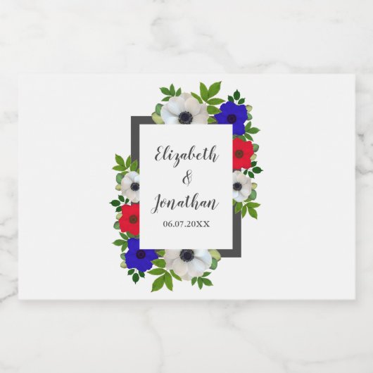 Patriottische Panda Anemone Wedding Likeurfles Etiket (Enkel label)