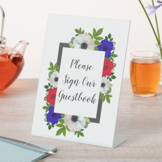 Patriottische Panda Anemone Wedding Reclamebord Met Voetstuk (Insitu)