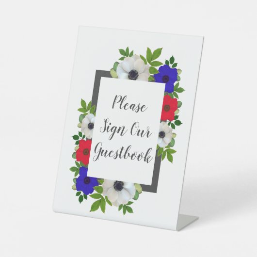 Patriottische Panda Anemone Wedding Reclamebord Met Voetstuk (Voorkant)