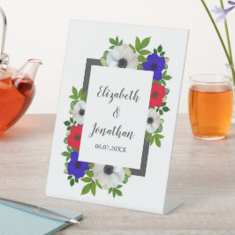 Patriottische Panda Anemone Wedding Reclamebord Met Voetstuk