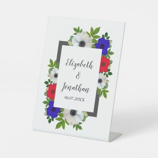 Patriottische Panda Anemone Wedding Reclamebord Met Voetstuk (Voorkant)