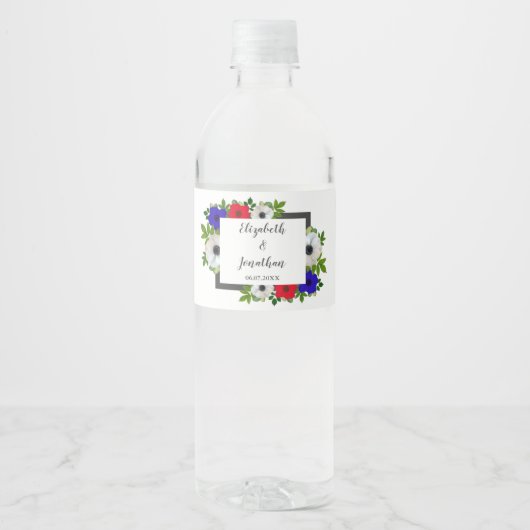 Patriottische Panda Anemone Wedding Waterfles Etiket (Voorkant)