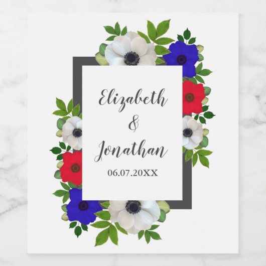 Patriottische Panda Anemone Wedding Wijn Etiket (Enkel label)