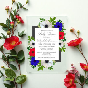 Patriottische Panda-Anemoon Baby Shower Acryl Uitnodigingen