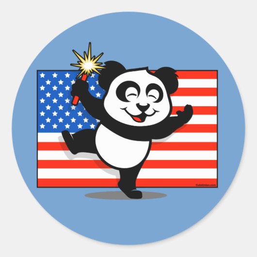 Patriottische Panda met Amerikaanse vlag Ronde Sticker (Voorkant)