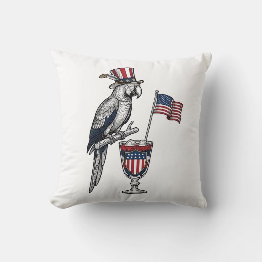 Patriottische Papegaai Cocktail Vintage Vector Ont Kussen (Voorkant)
