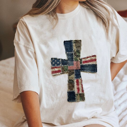 Patriottische patchwork Amerikaanse vlag kruis Tri-Blend Shirt