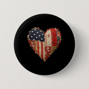Patriottische Patchwork Hart Amerikaanse Vlag Volk Ronde Button 5,7 Cm