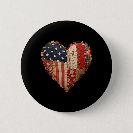 Patriottische Patchwork Hart Amerikaanse Vlag Volk Ronde Button 5,7 Cm (Voorkant)