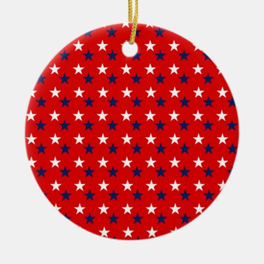 Patriottische patroonsterren op rood keramisch ornament (Voorkant)