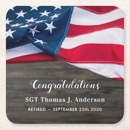 Patriottische pensionering Amerikaanse vlag Kartonnen Onderzetters (Voorkant)
