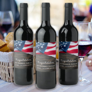 Patriottische pensionering Amerikaanse vlag Wijn Etiket