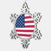 Patriottische Pewter Sneeuwvlok Ornament met USA F (Rechts)