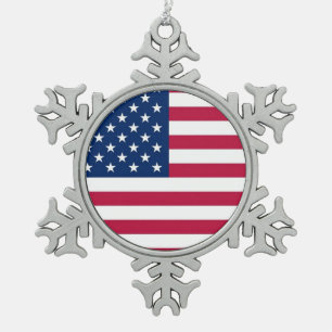 Patriottische Pewter Sneeuwvlok Ornament met USA F