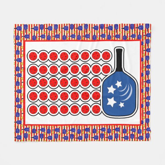 Patriottische Pickleball Rood Wit Blauw Amerikaans Fleece Deken (Voorkant (Horizontaal))