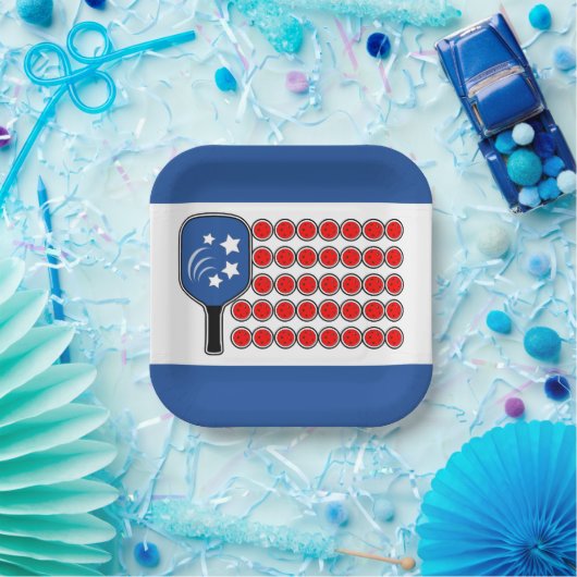 Patriottische Pickleball Rood Wit Blauw Amerikaans Papieren Bordje (Feest)