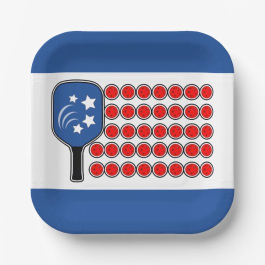 Patriottische Pickleball Rood Wit Blauw Amerikaans Papieren Bordje (Voorkant)