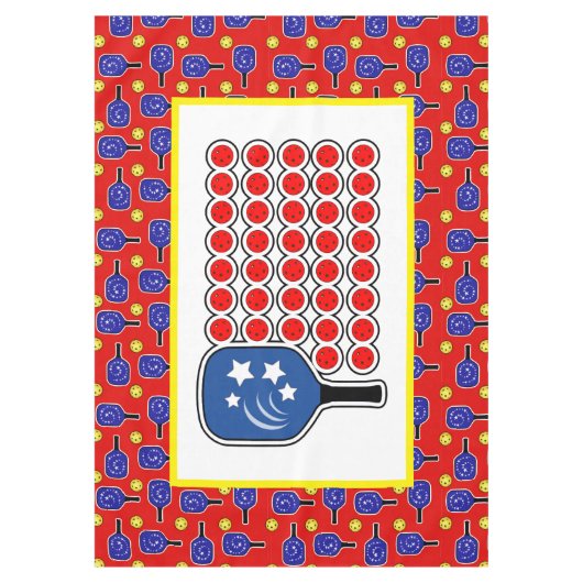 Patriottische Pickleball Rood Wit Blauw Amerikaans Tafelkleed (Voorkant)