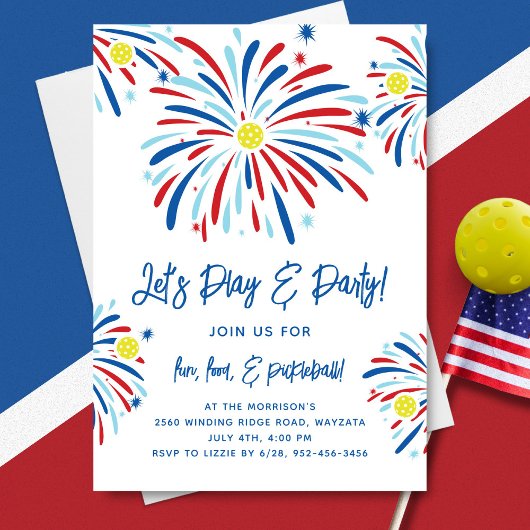 Patriottische Pickleball & Vuurwerk 4 juli Feest Kaart