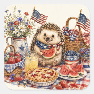 Patriottische Picknick Egel Watercolorontwerp Vierkante Sticker