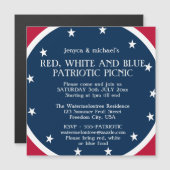 Patriottische Picknick Sterren 4 juli Rood Wit Bla Magnetische Uitnodiging (Voorkant / Achterkant)
