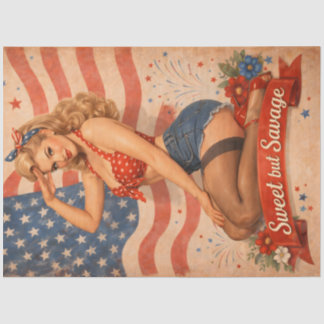 Patriottische Pin Up Decoupage | Vintage Amerika R Tissuepapier
