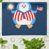 Patriottische pinguïn met vuurwerk theedoek (Gevouwen)