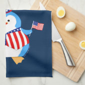 Patriottische pinguïn met vuurwerk theedoek (Quarter Fold)