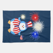 Patriottische pinguïn met vuurwerk theedoek (Horizontaal)