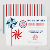 Patriottische Pinwheel Verjaardag Uitnodiging (Voorkant / Achterkant)