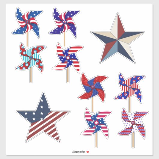 Patriottische pinwielen en sterren | 4 juli sticker (Vel)