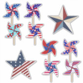 Patriottische pinwielen en sterren | 4 juli sticker (Voorkant)