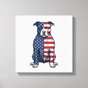 Patriottische Pit Bull Vintage Gravure Vector Ontw Canvas Afdruk