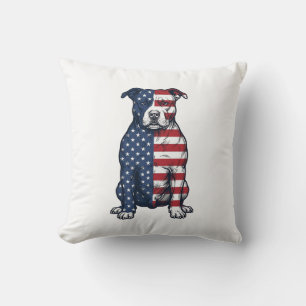 Patriottische Pit Bull Vintage Gravure Vector Ontw Kussen