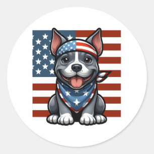 Patriottische Pitbull Amerikaanse vlag 4 juli BBQ Ronde Sticker