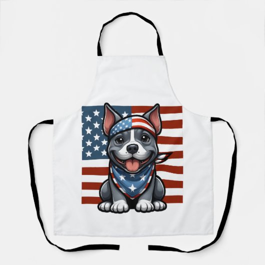 Patriottische Pitbull Amerikaanse Vlag 4 juli BBQ Schort (Voorkant)