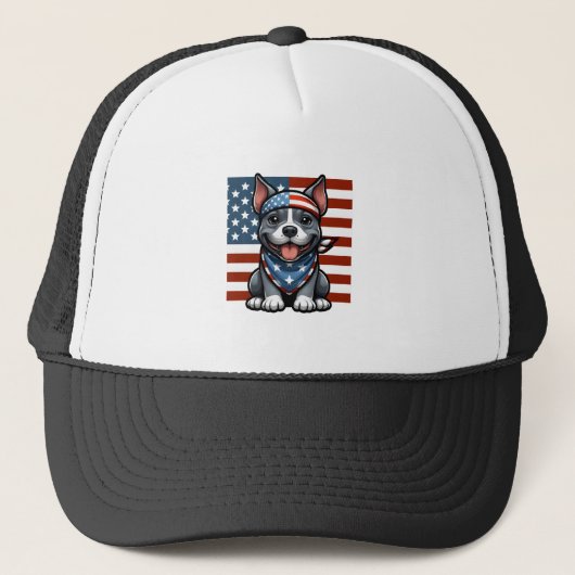 Patriottische Pitbull Amerikaanse Vlag 4 juli BBQ Trucker Pet (Voorkant)