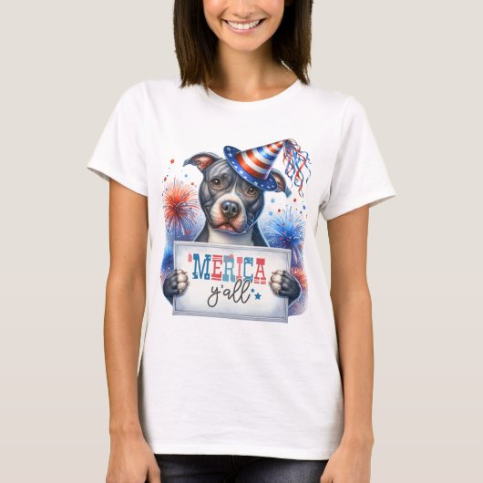 Patriottische Pitbull "Merica Y'all T-shirt (Voorkant)