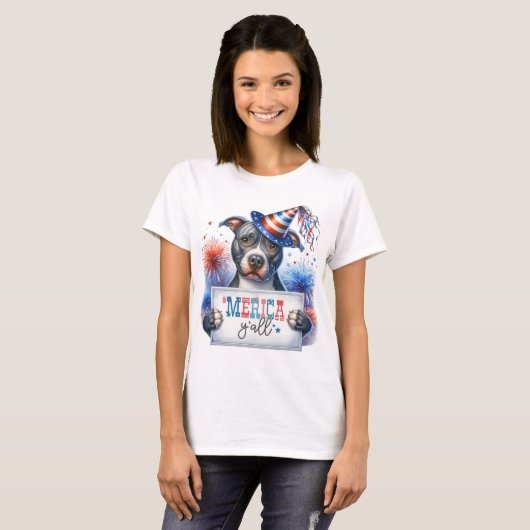 Patriottische Pitbull "Merica Y'all T-shirt (Voorkant volledig)
