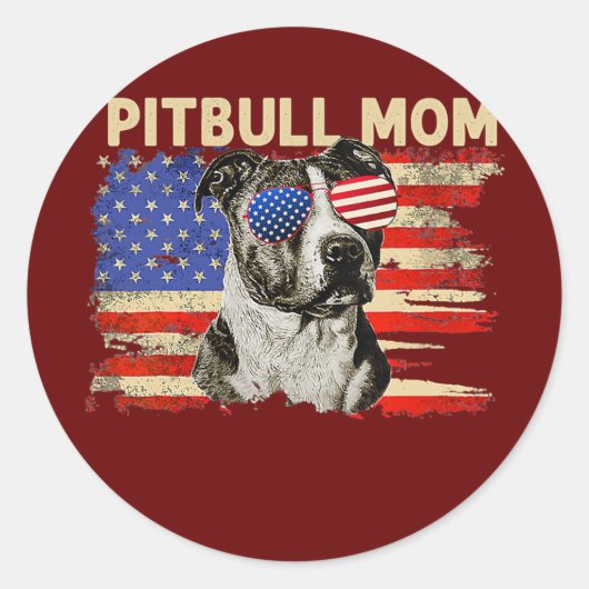 Patriottische Pitbull Moeder 4 juli Amerikaanse Vl Ronde Sticker (Voorkant)