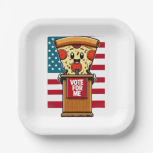 patriottische pizza stem op mij papieren bordje