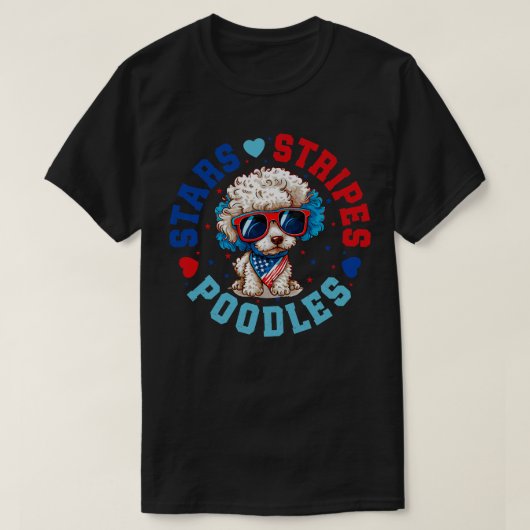 Patriottische poedelhond voor 4 juli viering t-shirt (Design voorkant)